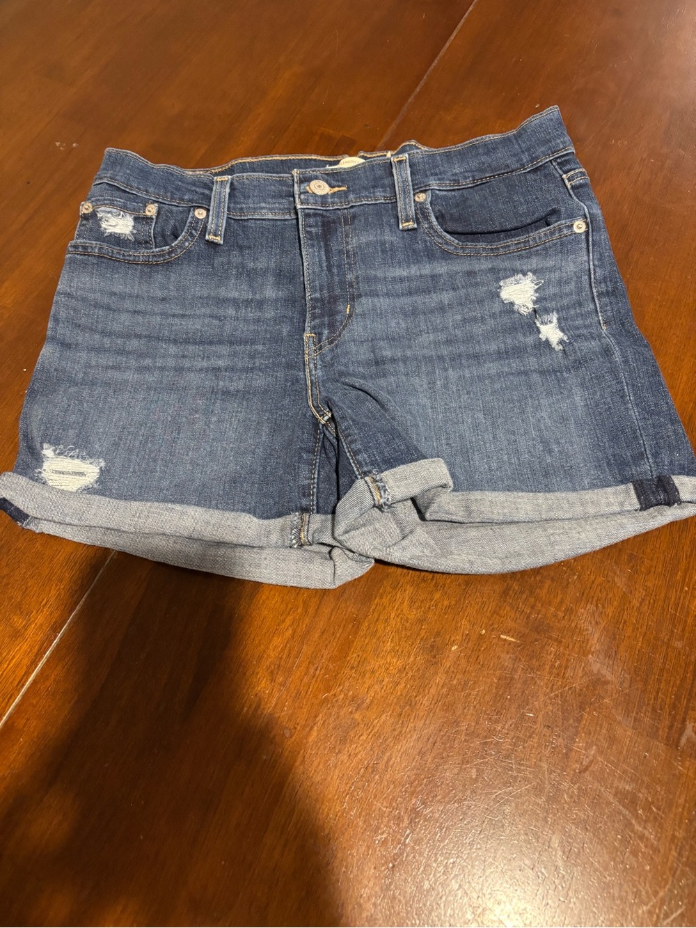 Levi’s Women's Dark Blue Distressed Denim Shorts